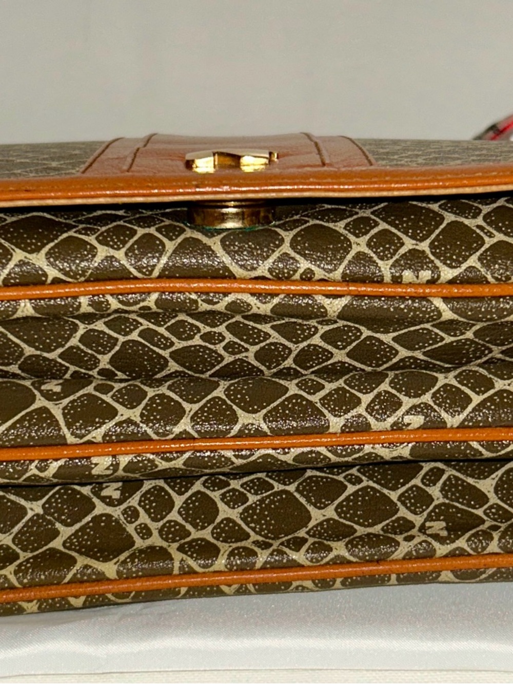 Nina Ricci Brown & Tan Patterned Canvas Satchel with Gold 'N' Logo - Picture 5 of 8